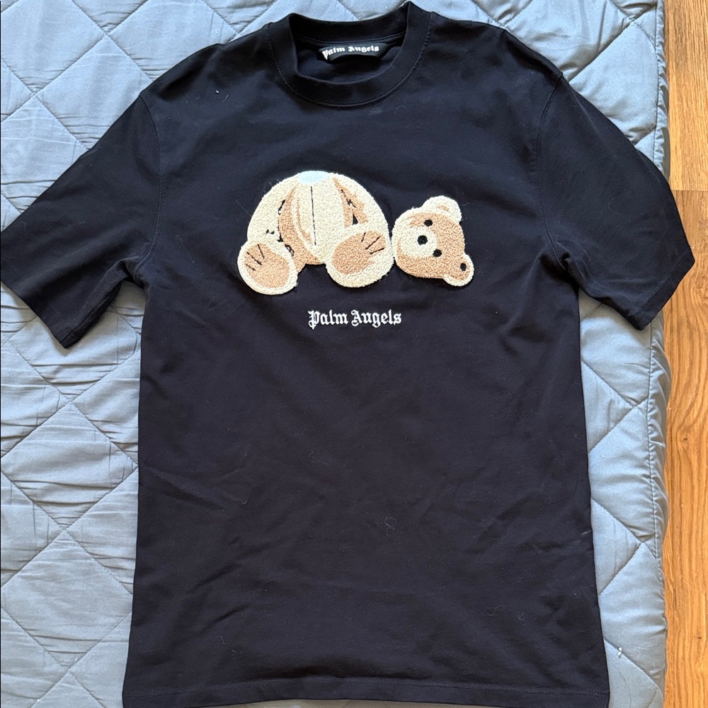 Palm Angels Black Tee with Tan Bear Motif